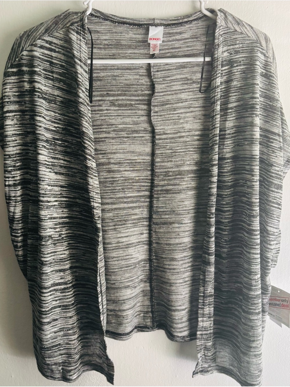 BONGO Open-Front Black & Gray Space-Dye Cardigan